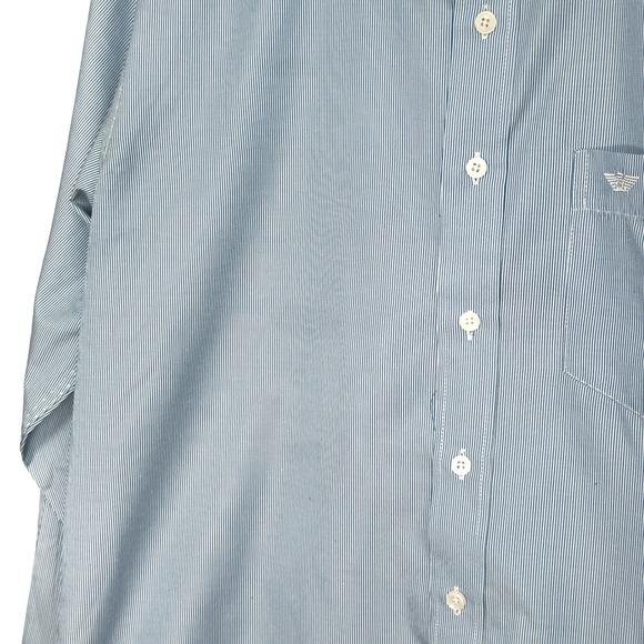 Armani Collezioni Men Striped Dress Shirt Blue White Italy Size 42 17 - Picture 2 of 7